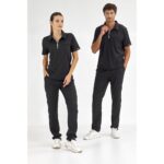 ست لباس پزشکی پولو لوکس لاکر مشکی برند چیزگی مدیکال، مناسب برای پزشکان و پرستاران