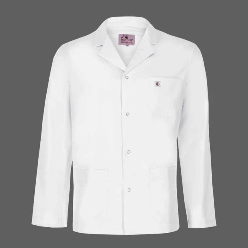 روپوش سفید مردانه مونوتیپ مدل D101 | یقه پزشکی، طول کوتاه | خرید از دیو سپید روپوش سفید مردانه مونوتیپ مدل D101 با یقه پزشکی و طول کوتاه