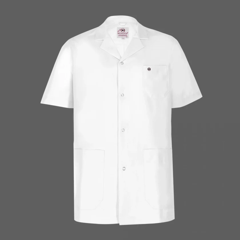 روپوش سفید مردانه مونوتیپ مدل D101A | یقه پزشکی، آستین کوتاه، طول بلند | خرید از دیو سپید روپوش سفید مردانه مونوتیپ مدل D101A با یقه پزشکی، آستین کوتاه و طول بلند