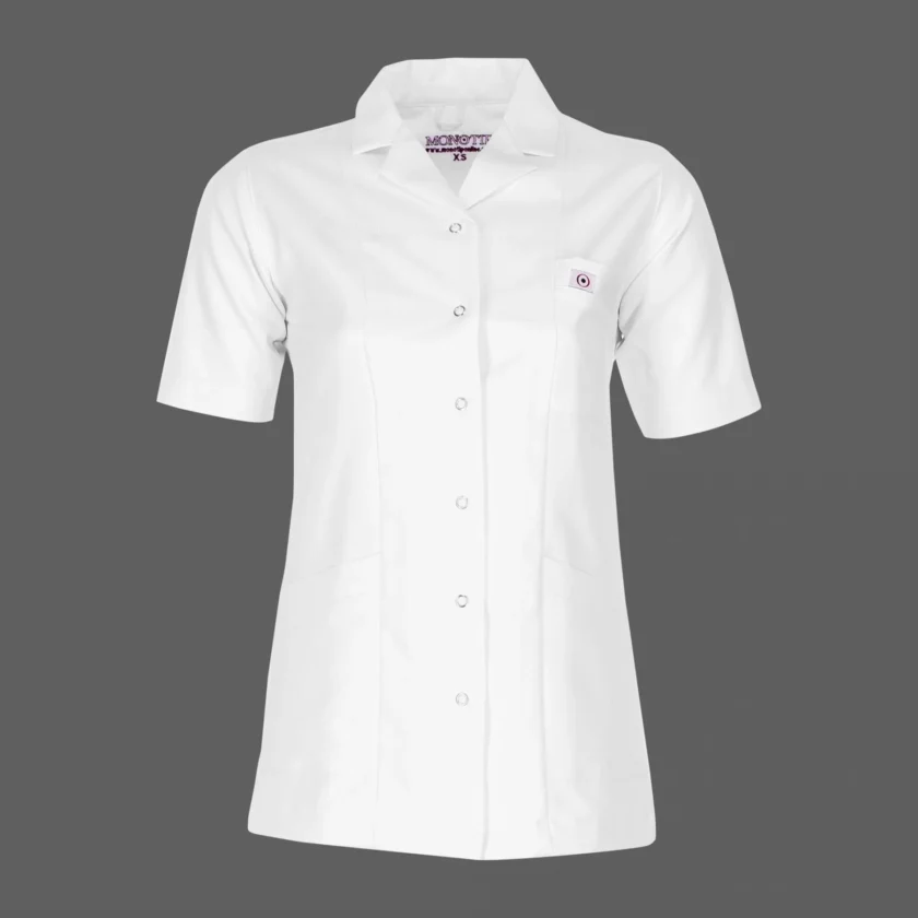 روپوش سفید زنانه مونوتیپ مدل D125A با یقه مونو و آستین کوتاه