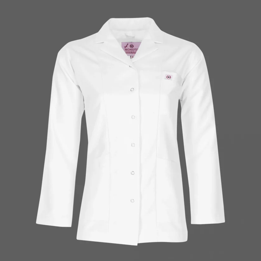 روپوش سفید زنانه مونوتیپ مدل D125 | یقه مونو، طول کوتاه | خرید از دیو سپید روپوش سفید زنانه مونوتیپ مدل D125 با یقه مونو و طول کوتاه