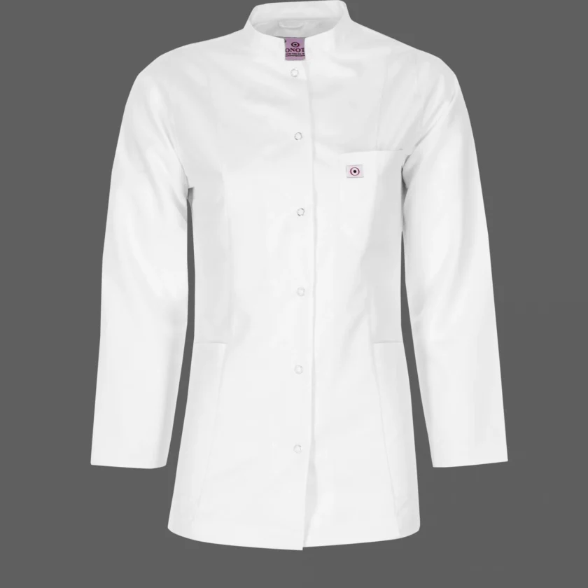 روپوش سفید زنانه مونوتیپ مدل D130 | یقه دیپلمات، آستین کوتاه، طول کوتاه | خرید از دیو سپید روپوش سفید زنانه مونوتیپ مدل D130 با یقه دیپلمات و آستین کوتاه