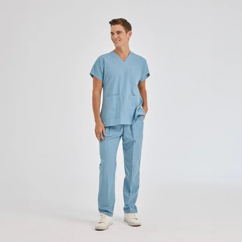 اسکراب پزشکی خاکستری دودی مدل دکتر گریز چیزگی، با پارچه نازک و مناسب محیط درمانی