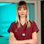 اسکراب پزشکی زرشکی مدل دکتر گریز چیزگی با پارچه نازک، مناسب پزشکان و پرستاران